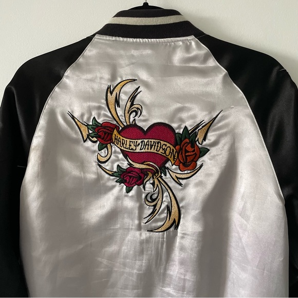 1 of 1 reworked reversible silk custom motorcycle bomber varsity jacket size s/m - Picture 4 of 10